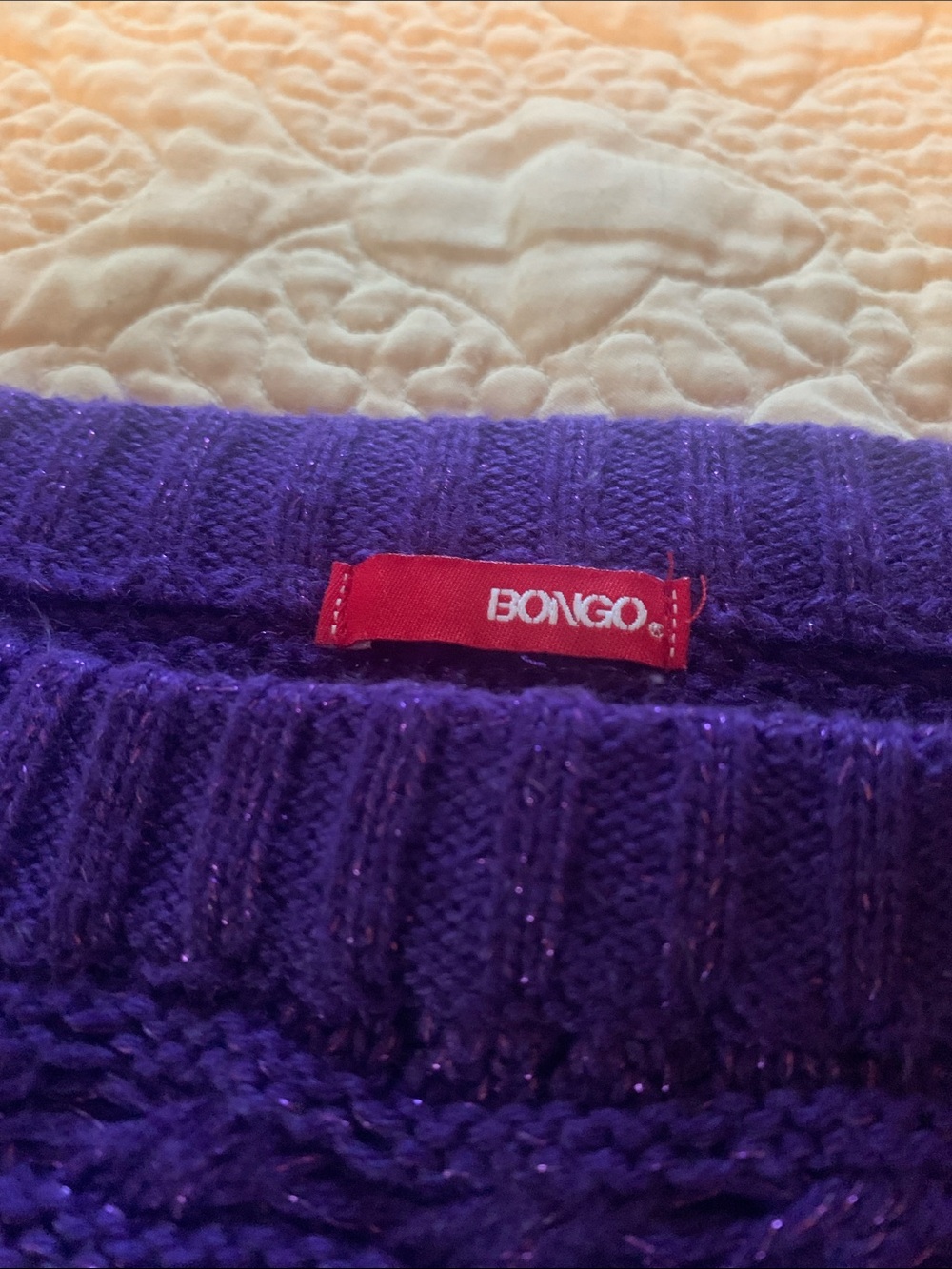BONGO Purple Open-Knit sparkle Crewneck Sweater - Picture 2 of 4
